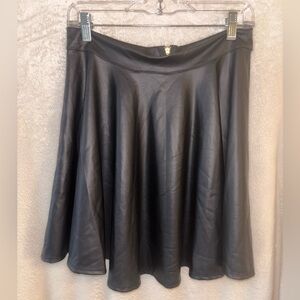 Pleather BLACK mini skater skirt, quarter zip in back